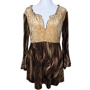 Tomorrow A Maternity Blouse Top Velvet Bell Sleeve Tie Back Waist Small Y2K USA